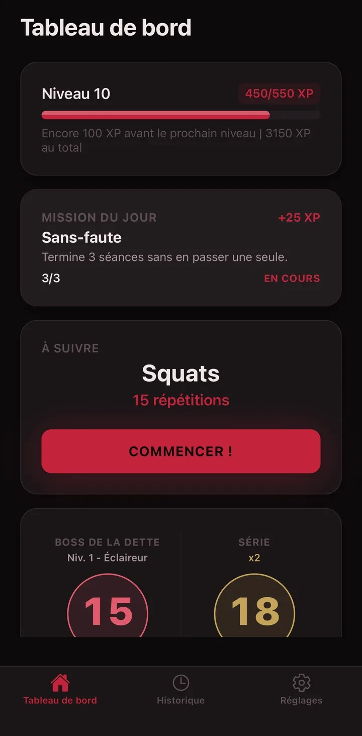 MicroReps desk workout reminder app screenshot