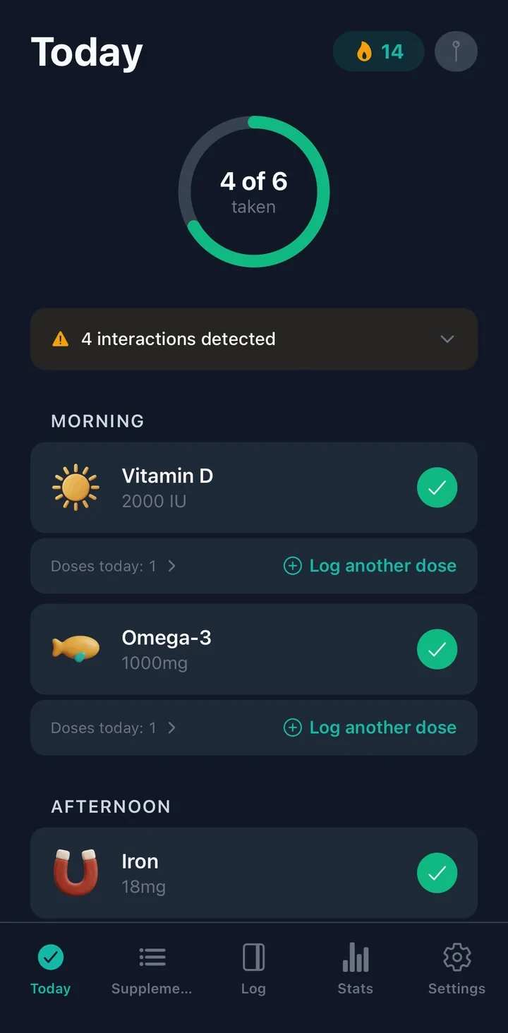 Supplement Tracker App Screenshot