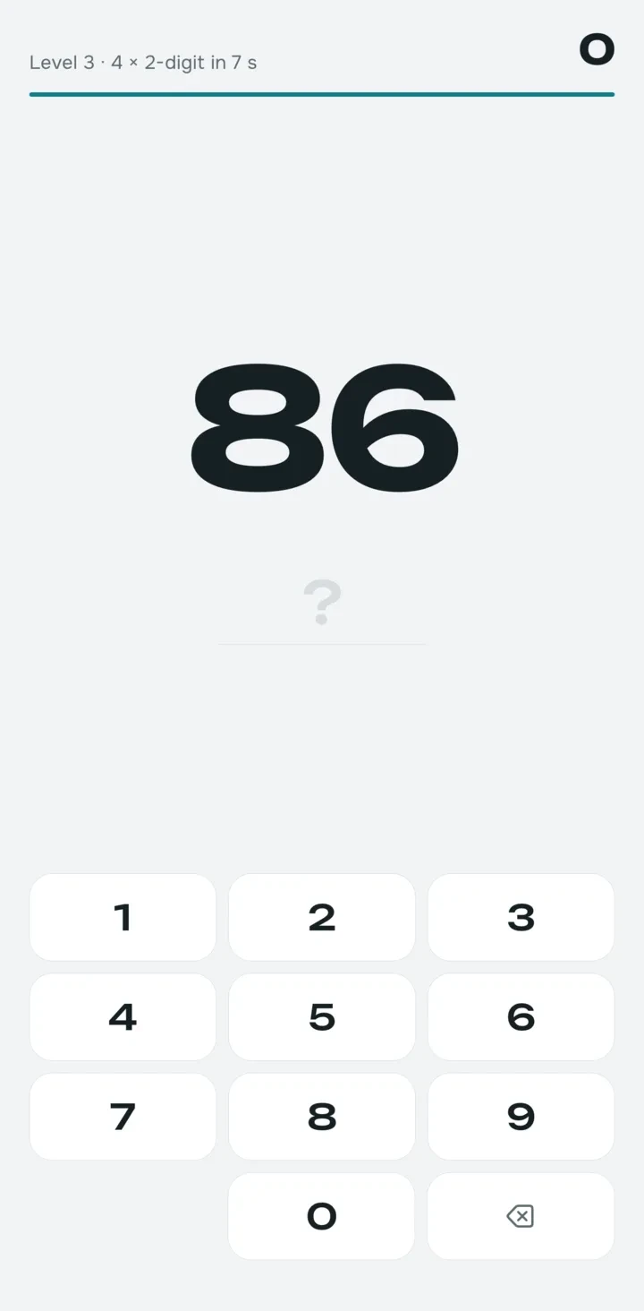 Anzan Zen flash anzan screen: a number flashes above the answer keypad