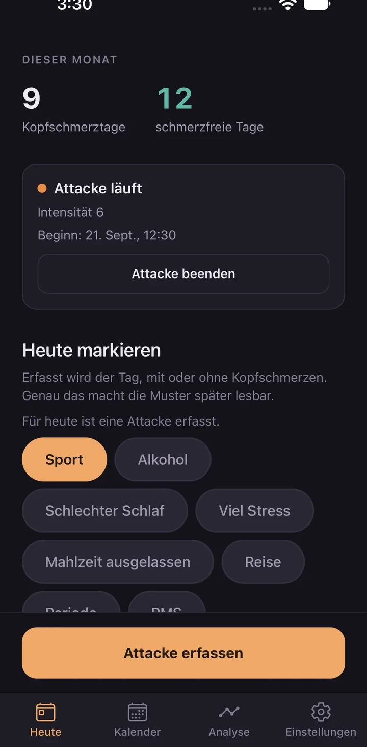 Headache & Migraine Journal app screenshot