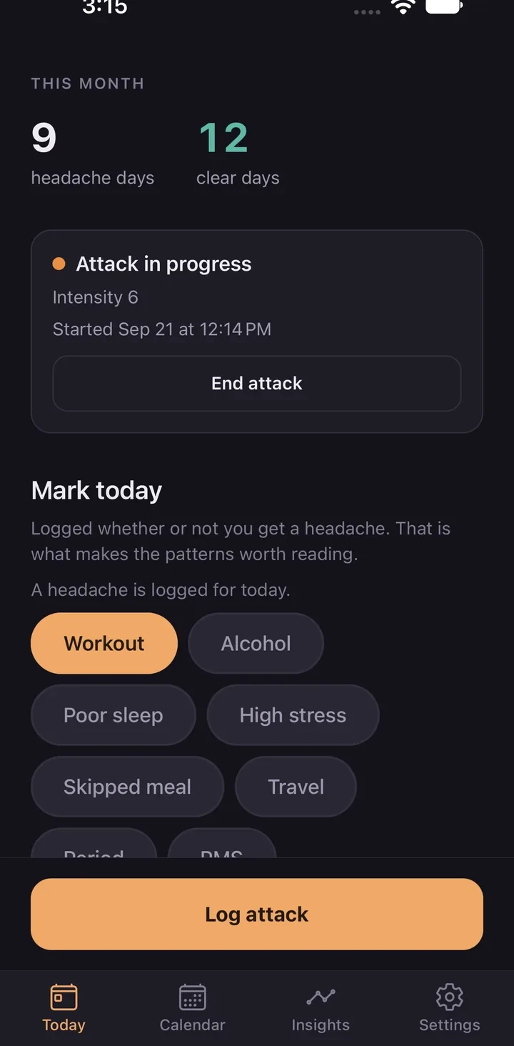 Headache & Migraine Journal app screenshot