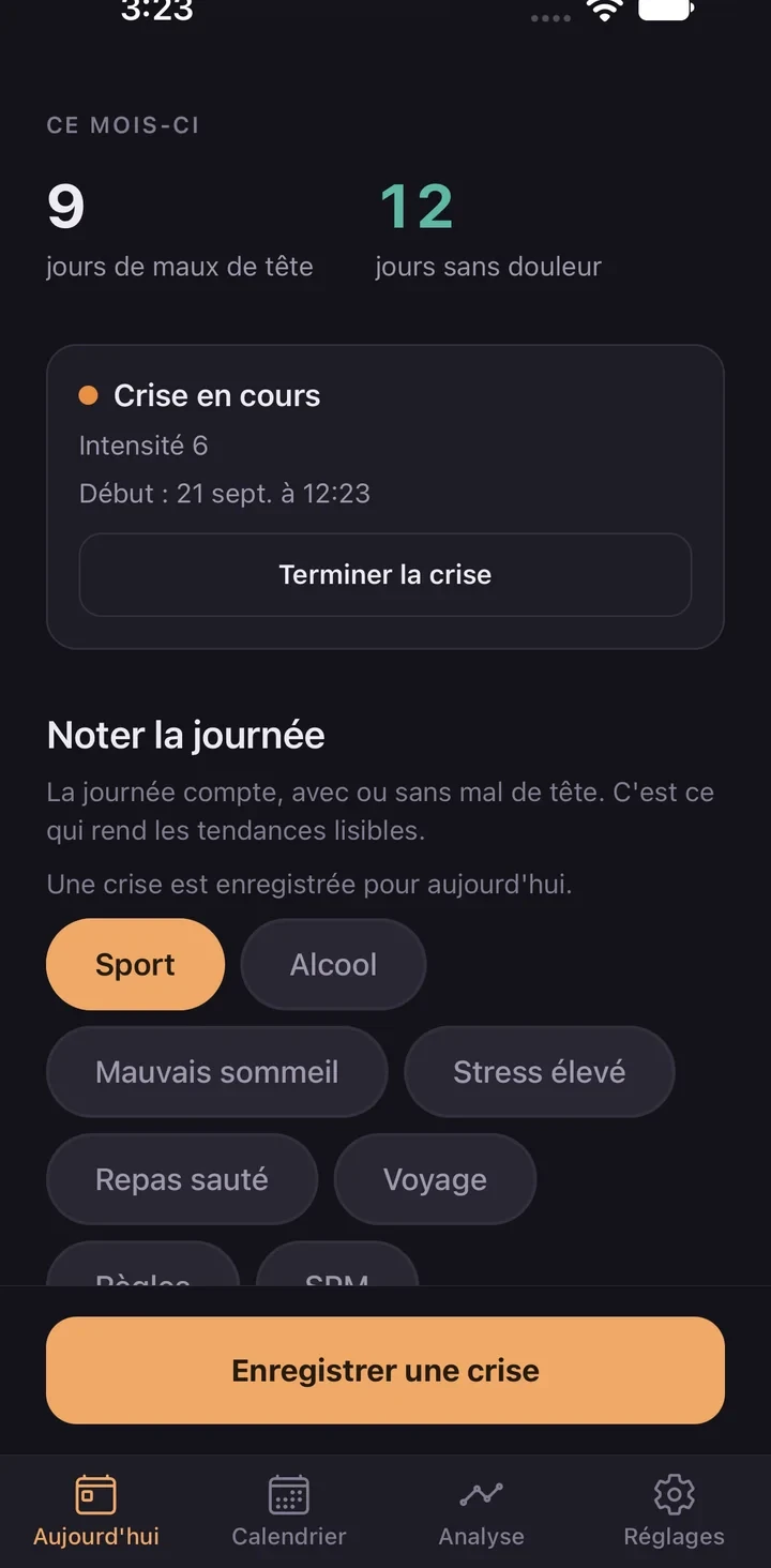 Headache & Migraine Journal app screenshot
