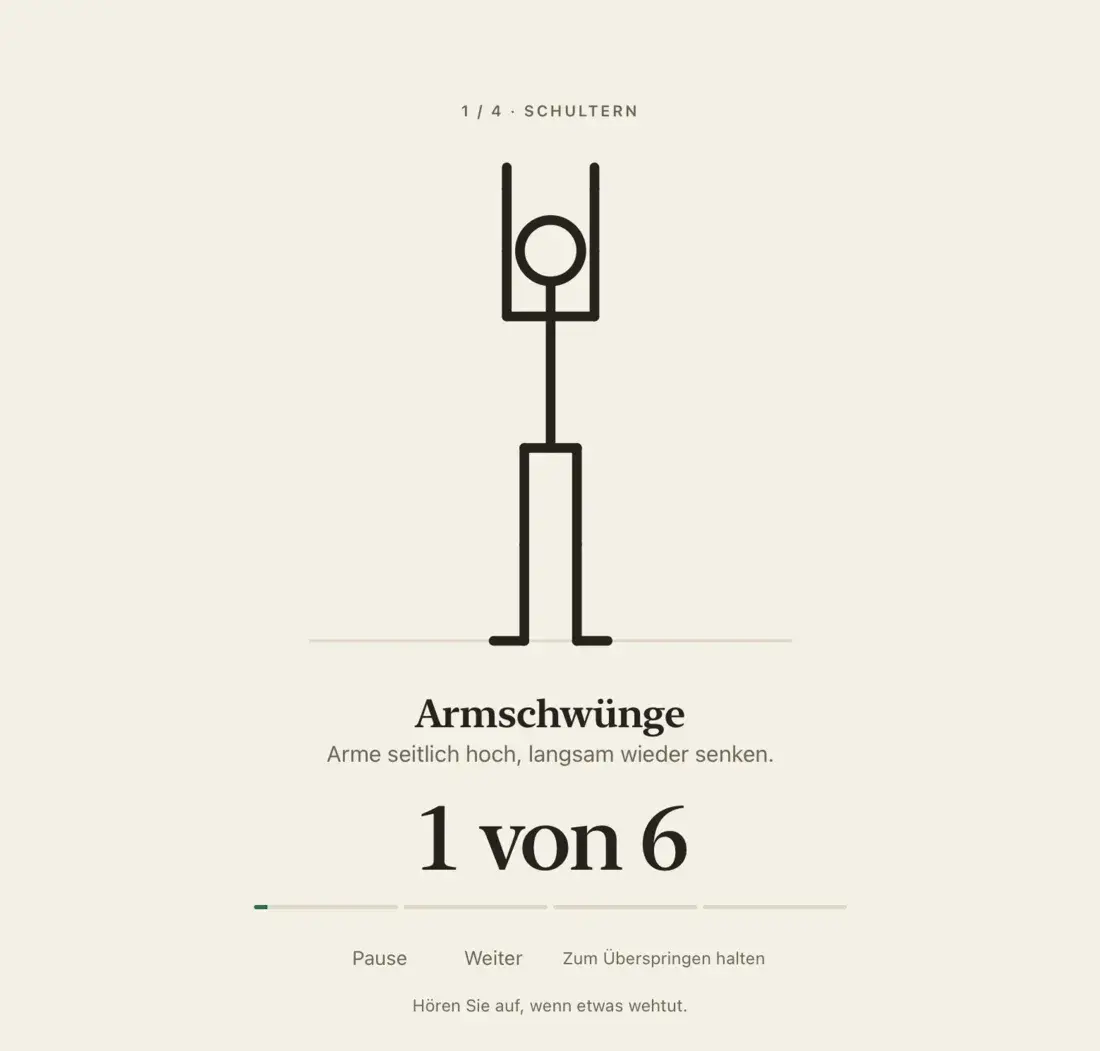 Eine Stretchline-Routine: eine Strichfigur bei Armschwüngen
