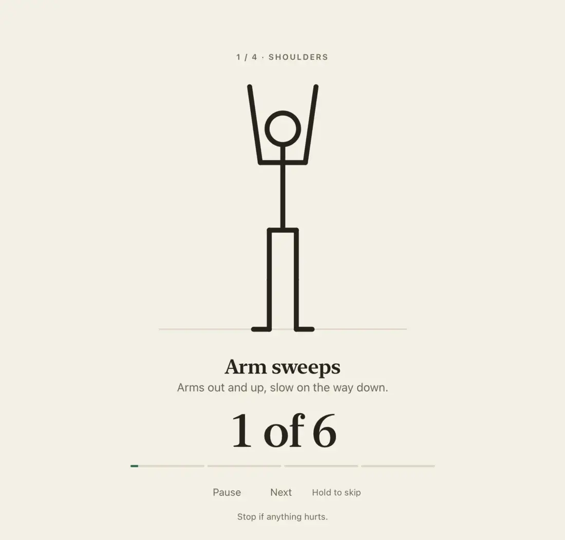 A Stretchline routine: a line figure doing arm sweeps