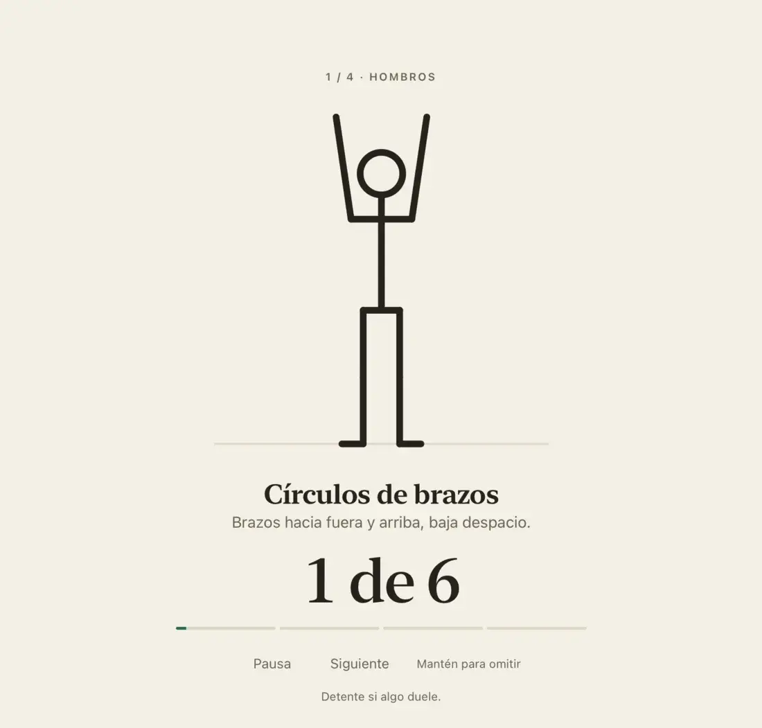 Una rutina de Stretchline: una figura de líneas haciendo círculos con los brazos