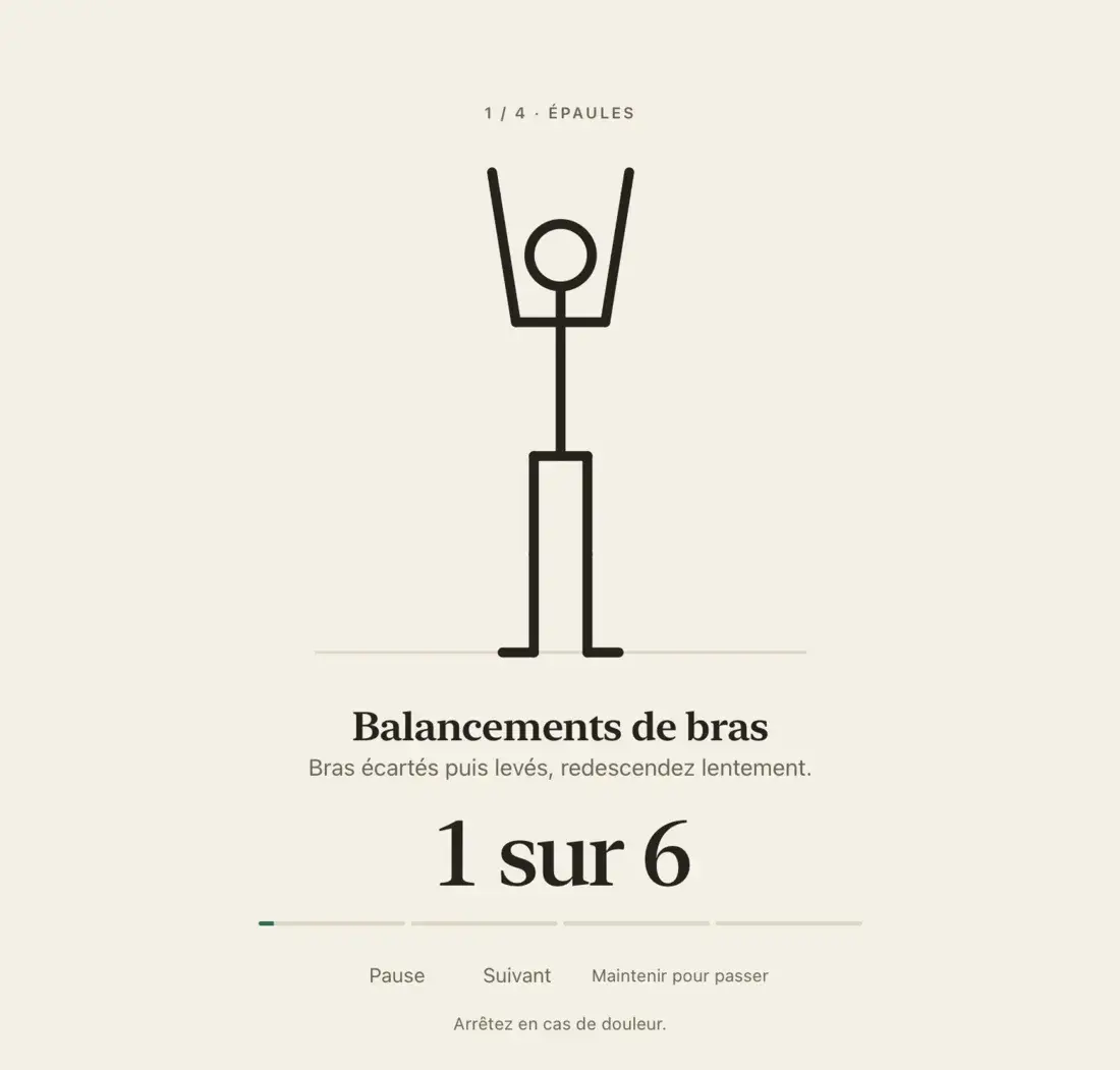 Une routine Stretchline : une silhouette au trait qui fait des balancés de bras